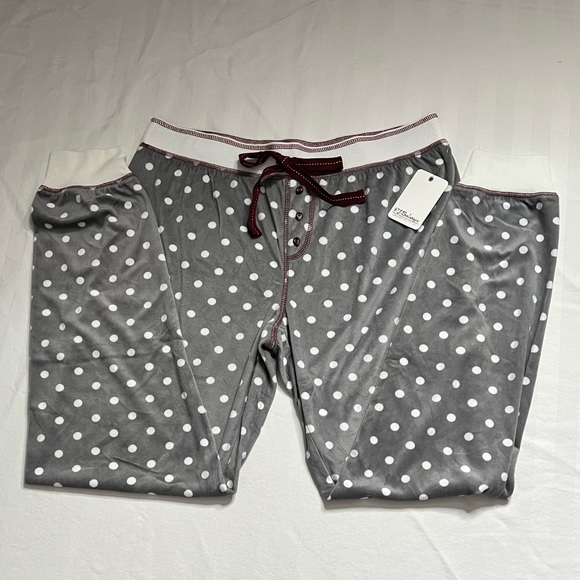 Pj Salvage Velour Lounge/PJ Pant. Grey with White Polka Dots and Port Trim, Lg. - Picture 2 of 16